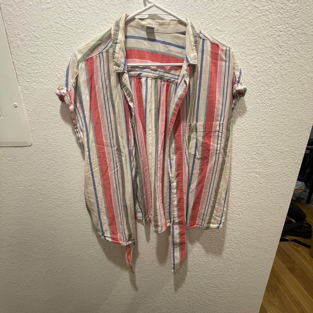 Stripped button up with tie at waist